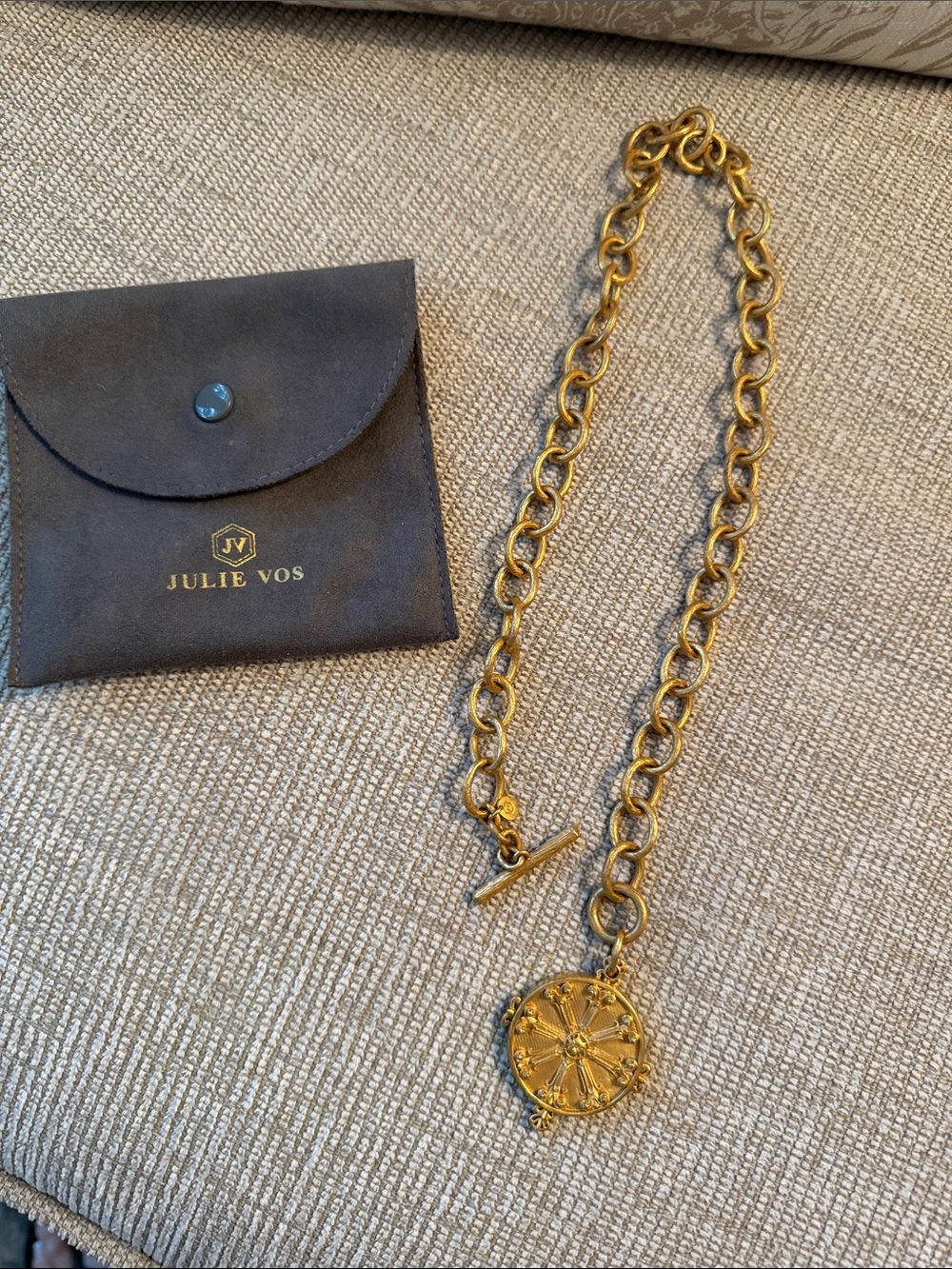 Julie Vos Gold Chain Link Medallion Necklace with Toggle